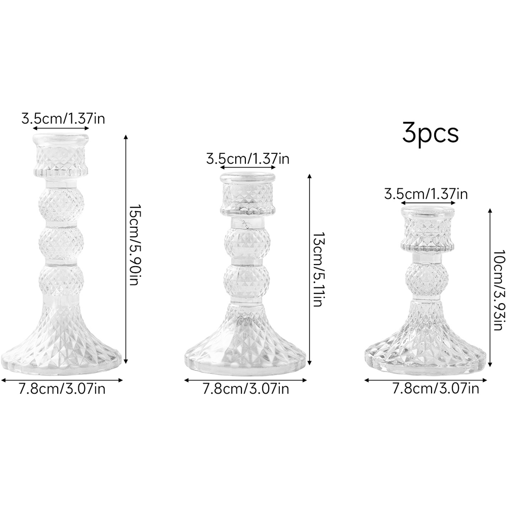 Living and Home Clear Glass Tiered Candlestick Holder Set of 3 Image 9