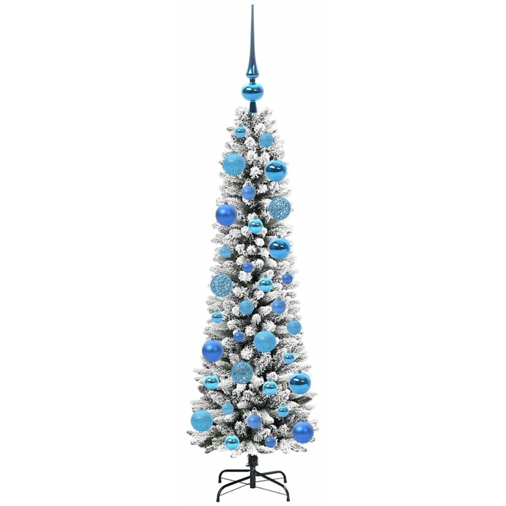 vidaXL Pre-Lit Warm White LED and Blue Baubles White Artificial Christmas Tree with Stand 4ft Image 4
