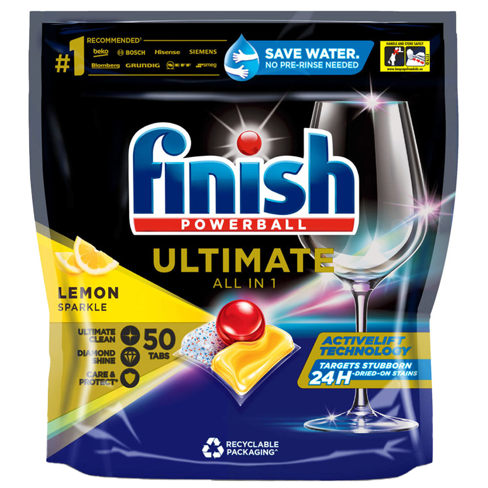 Finish Quantum Ultimate Lemon Sparkle Dishwasher Tablets 50 Pack Image