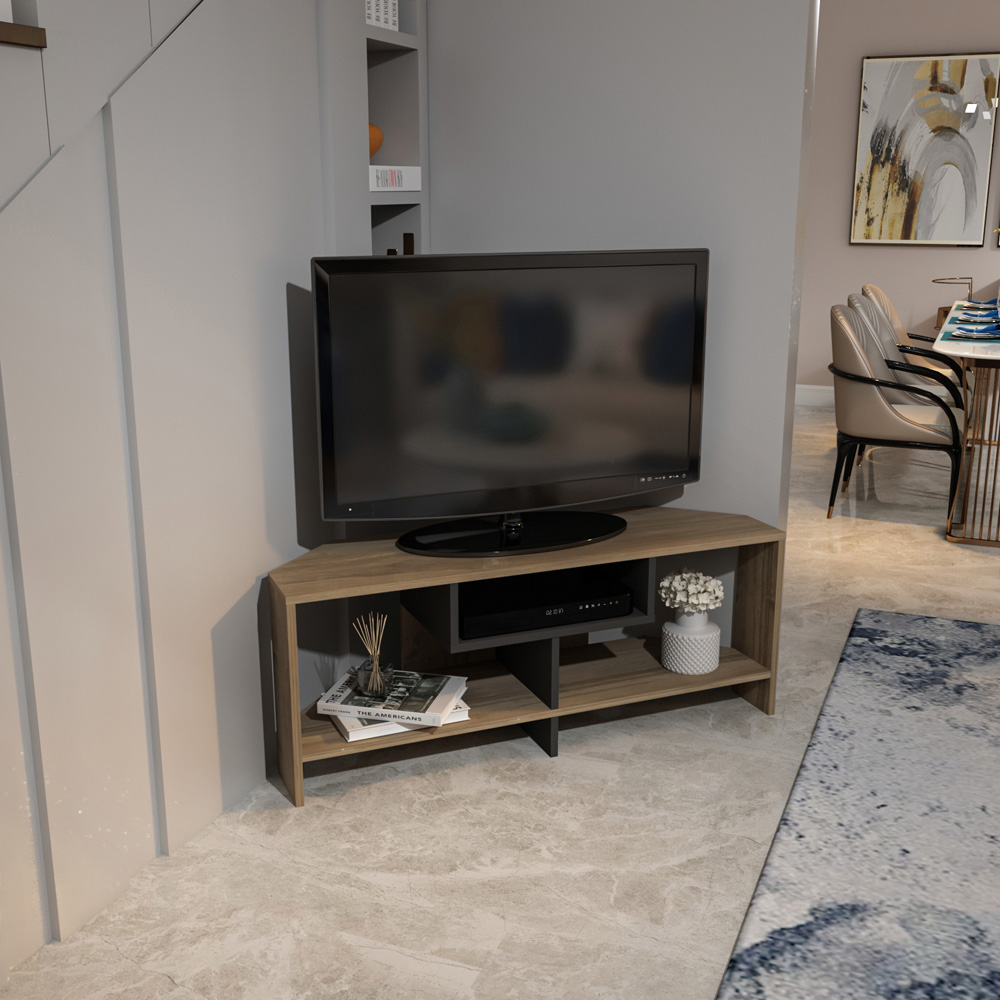 Decorotika Maldives 3 Shelf Walnut and Black Corner TV Unit Image 6