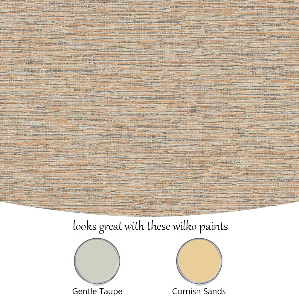 Grandeco Striped Velvet Weave Orange Mica Textured Wallpaper Image 4