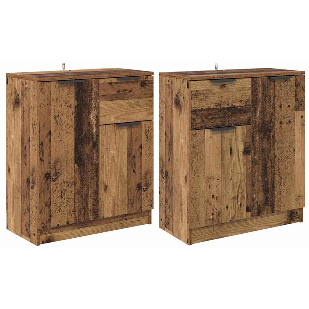 vidaXL 2 Door Single Drawer Old Wood Sideboard Set of 2 Image 2
