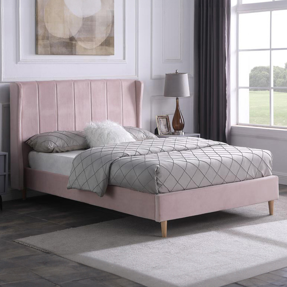 Seconique King Size Amelia Pink Velvet Bed Frame Image 1
