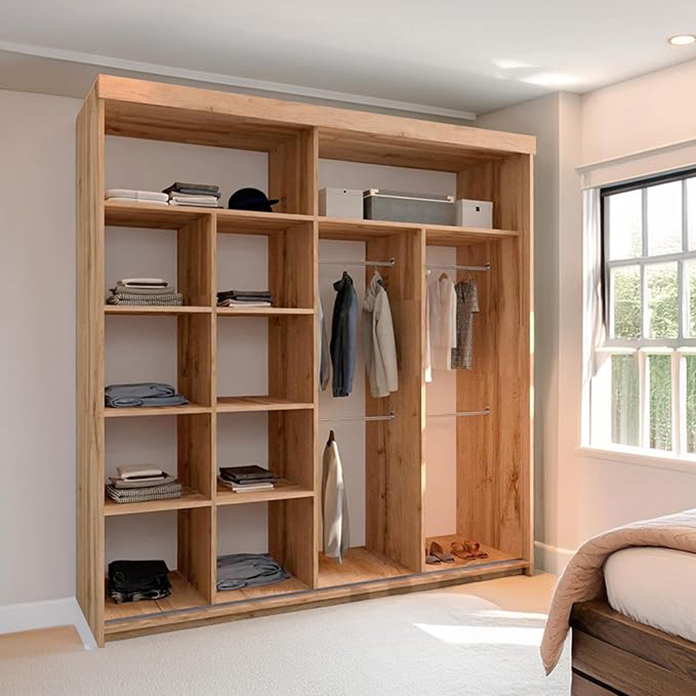 Sliding Wardrobes 4U 2 Sliding Door Oak Votan Modern Wardrobe 203cm Image 5