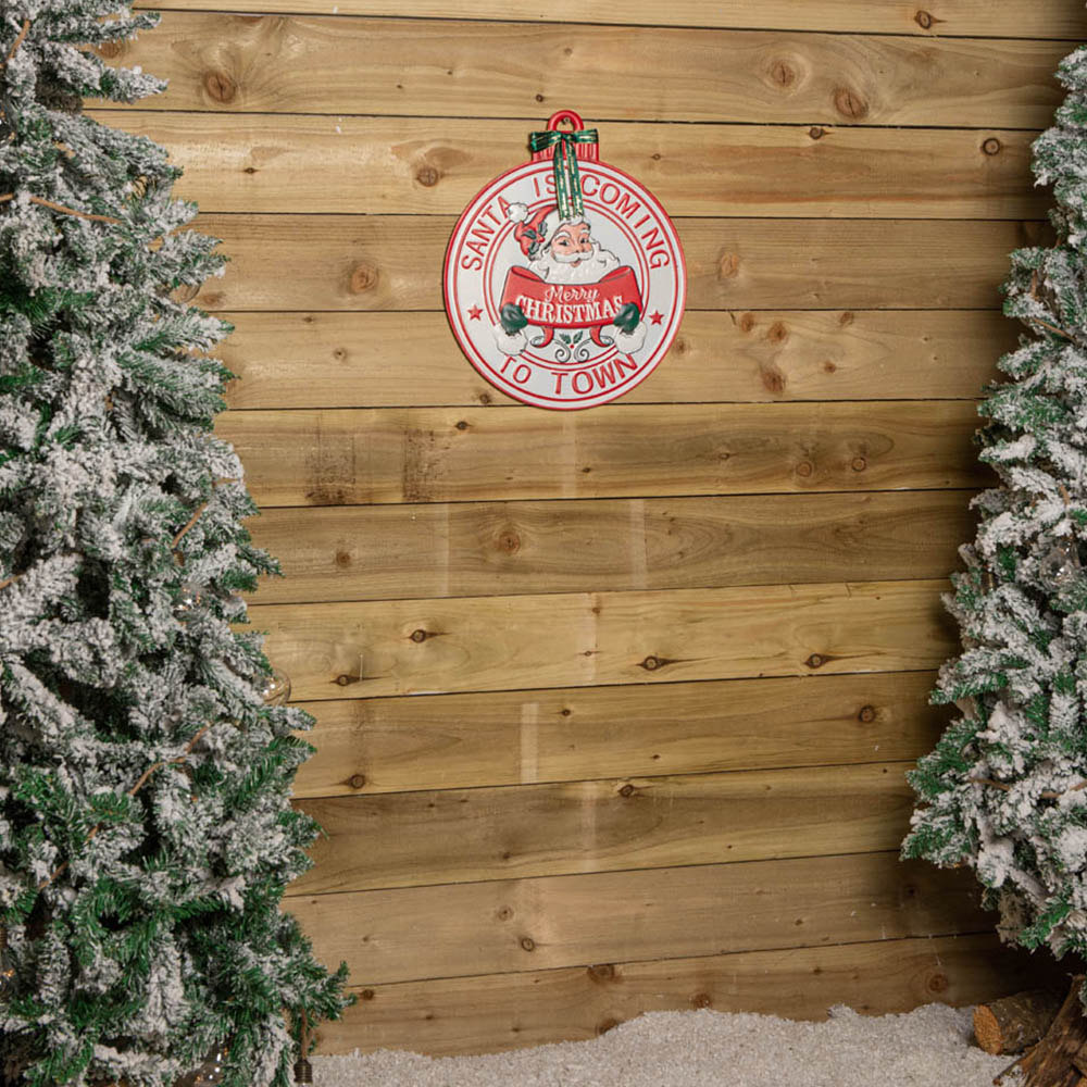 Samuel Alexander Red and White Round Metal Santa is Coming to Town Christmas Sign 47cm Image 7