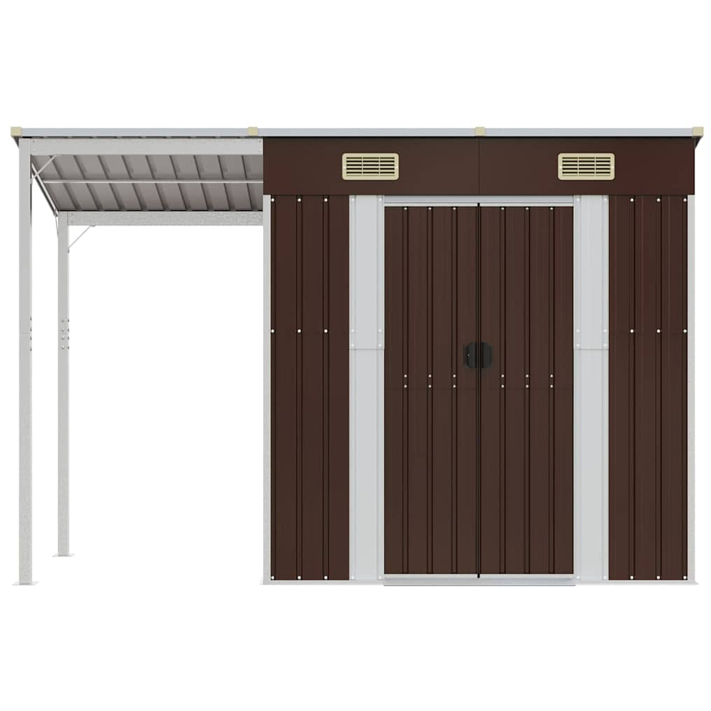 vidaXL 9 x 3.5ft Brown Galvanised Steel Garden Shed with Extended Roof Image 3