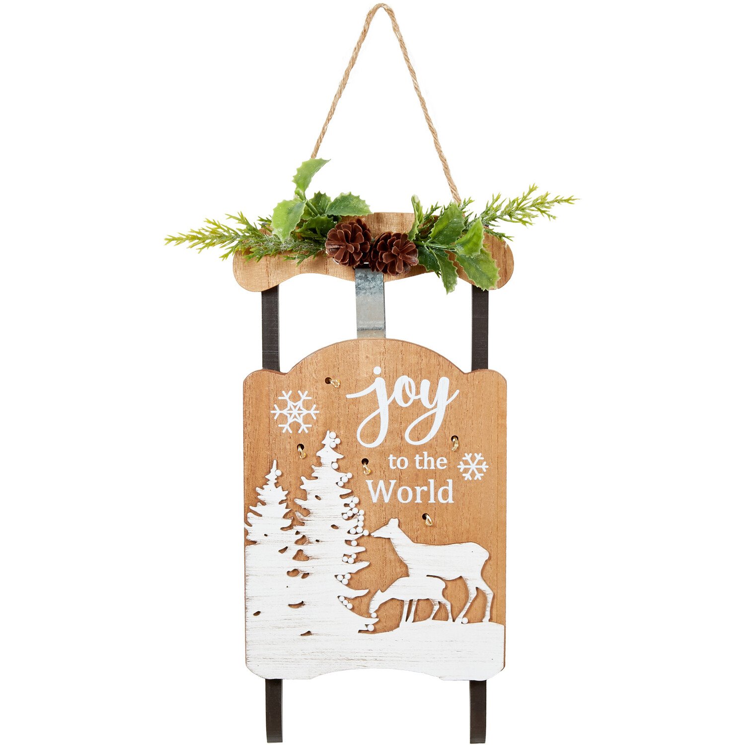 Scandi LED Hanging Sleigh Plaque - Wood Image 1
