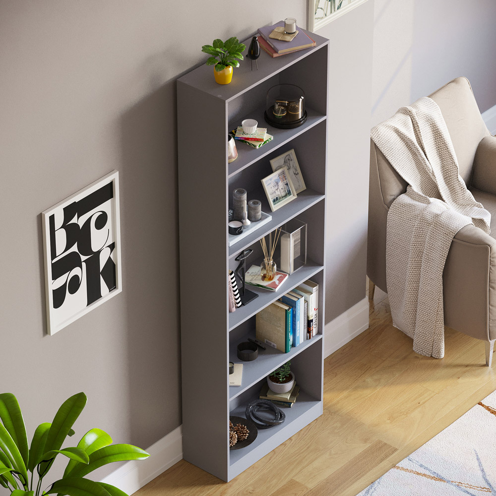 Vida Designs Cambridge 5 Shelf Grey XL Bookcase Image 4