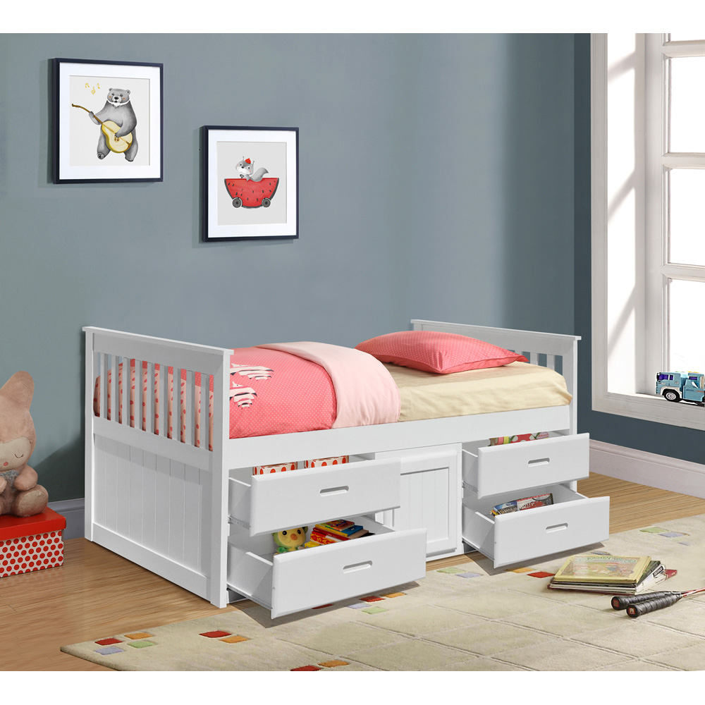 Comfy Living Single Captains Cabin Style White Wooden Bed with Storage Image 3