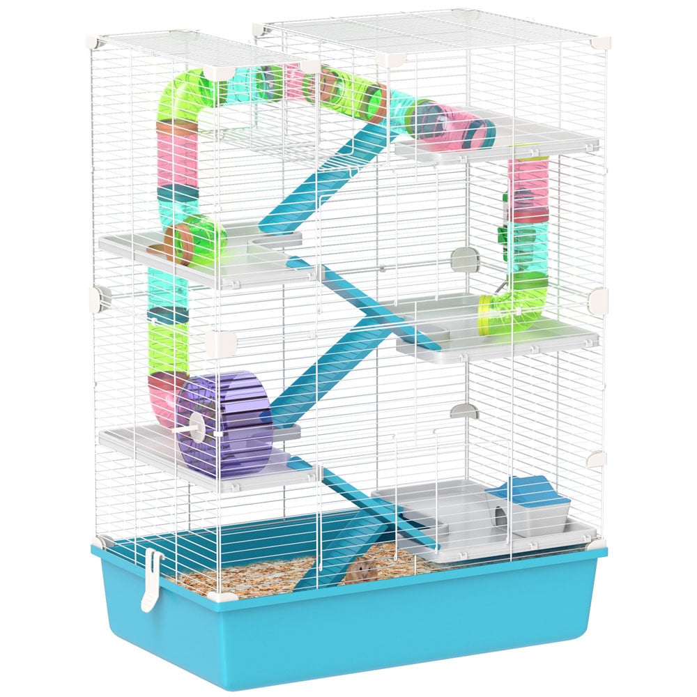 PawHut Light Blue 6 Tier Hamster Cage with Twin Tower and Accessories Image 1