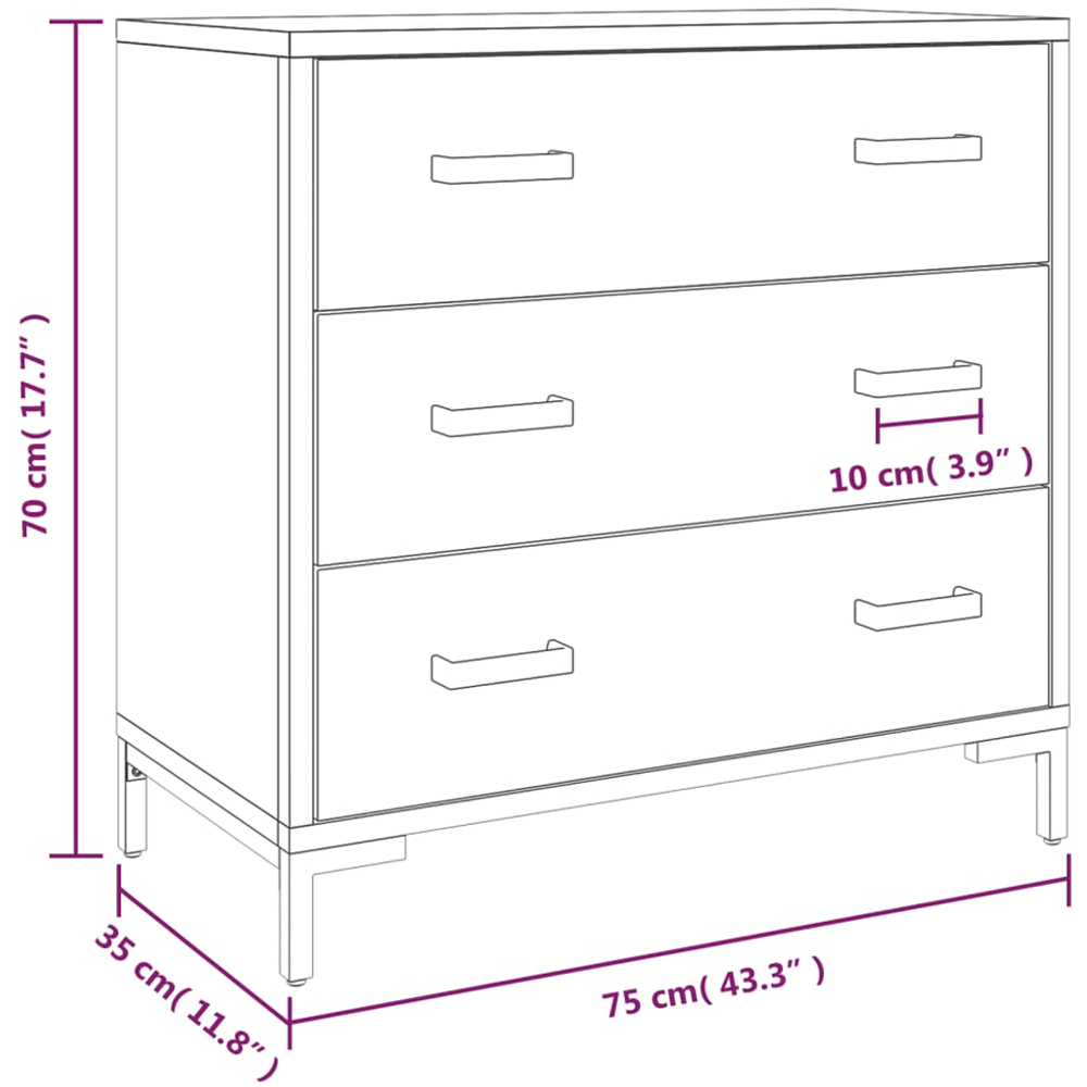 vidaXL 3 Drawer Black Solid Pinewood Chest of Drawers Image 9