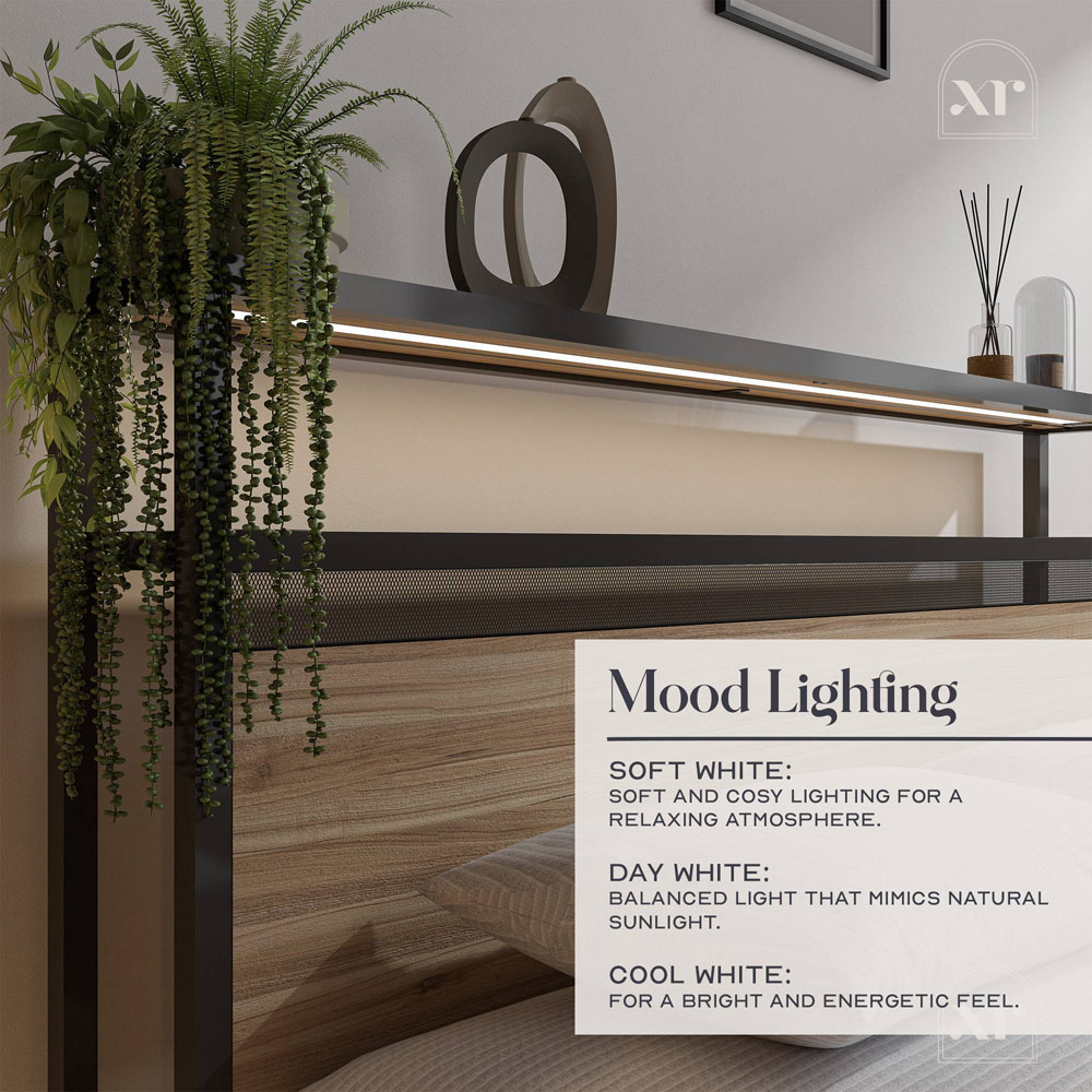 XR Living Denver Double Oak and Black Ottoman Bed with App Controlled LED Image 4