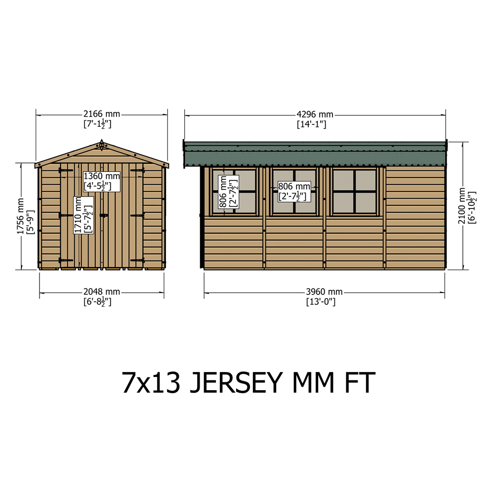 Shire Jersey 13 x 7ft Double Door Pressure Treated Tongue and Groove Shed Image 6