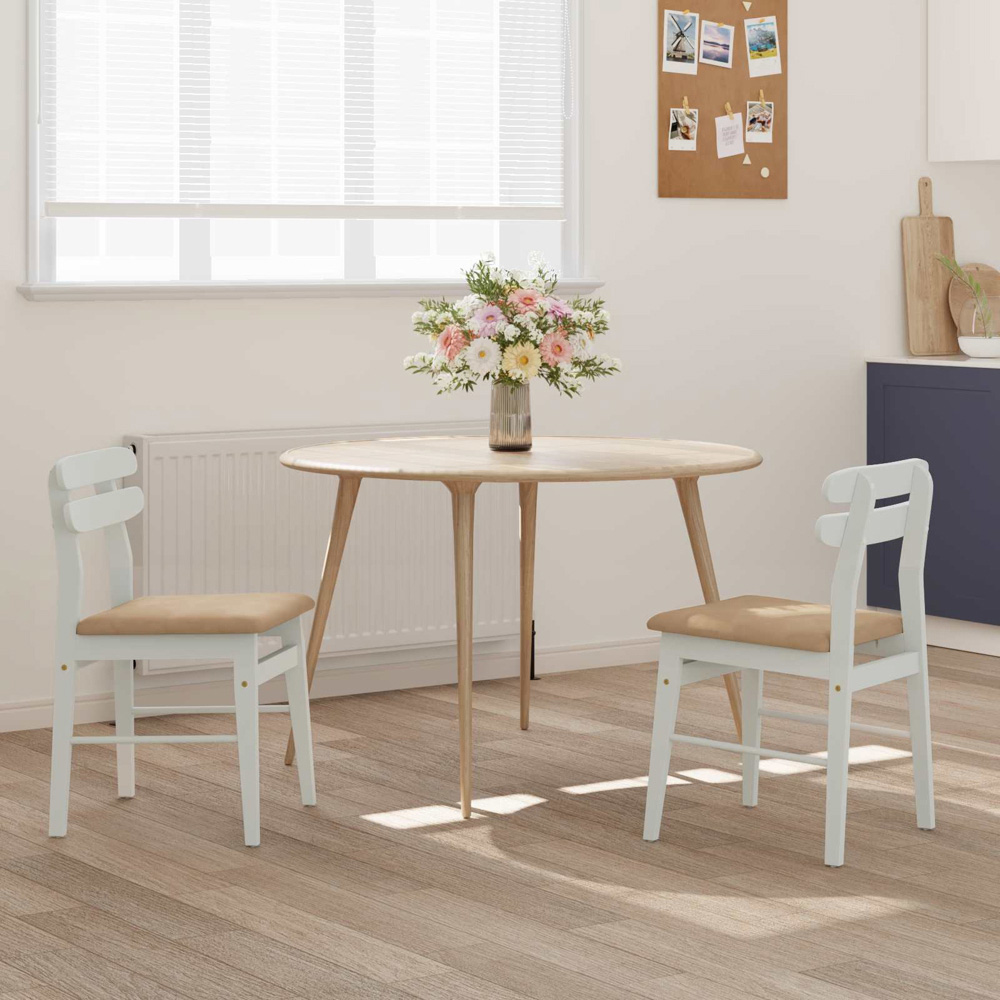 vidaXL Set of 2 White and Brown Rubberwood Rectilinear Vintage Dining Chairs Image 9