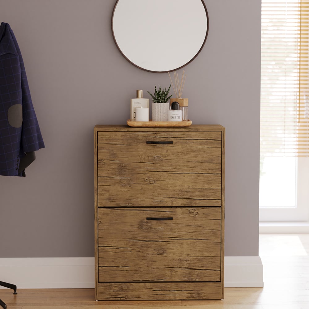 Vida Designs 2 Drawer Antique Brown Shoe Cabinet Image 5