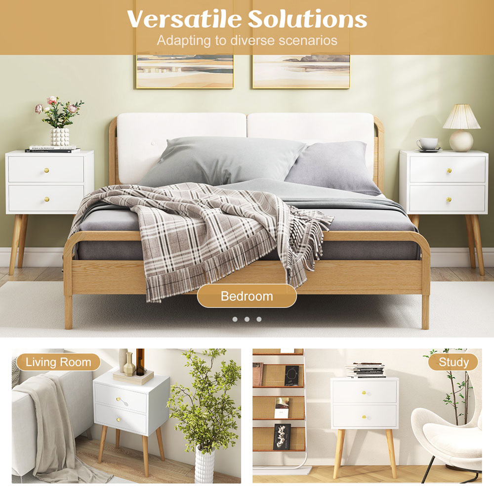 Costway 2 Drawer White Wooden Nightstand Image 6