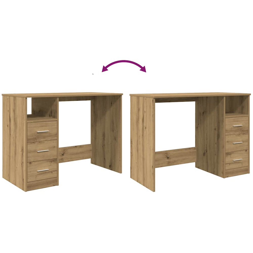 vidaXL 3 Drawer Single Shelf Computer Desk Artisan Oak Image 8