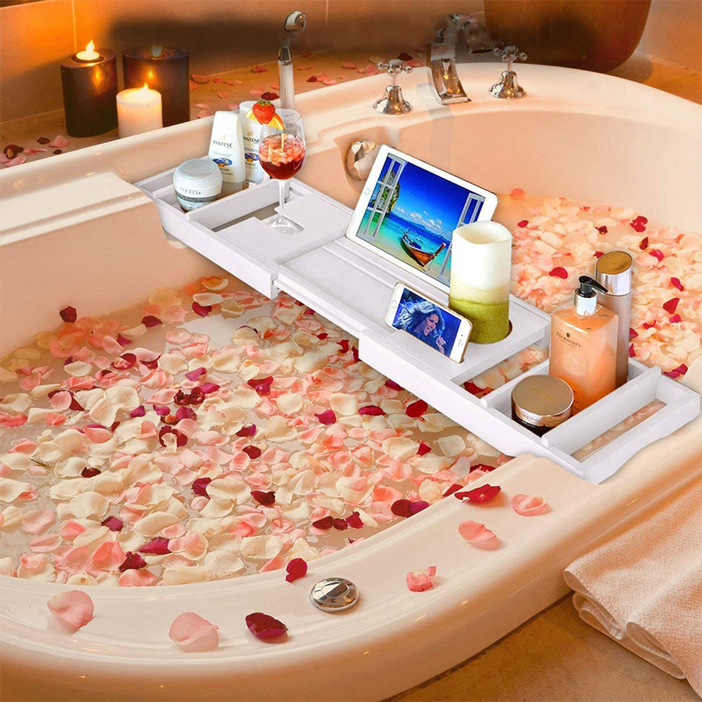 Living and Home White Bathtub Caddy Tray Image 7