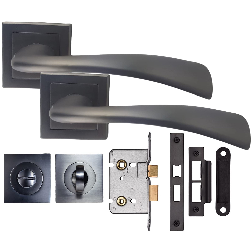 Golden Grace Matt Satin Black Scimitar Bathroom Door Handle Set Image 1