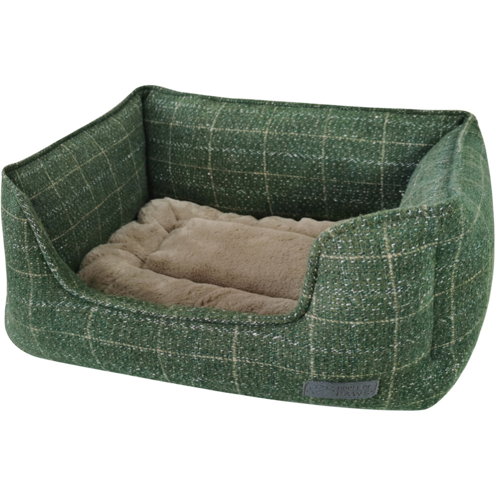 House Of Paws Large Moss Tweed Rectangle Bed Image 1