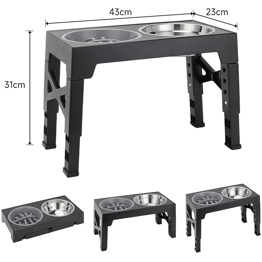 H&O Direct Stainless Steel Height Adjustable Elevated Pet Feeder with Slow Feeder Bowl Image 6