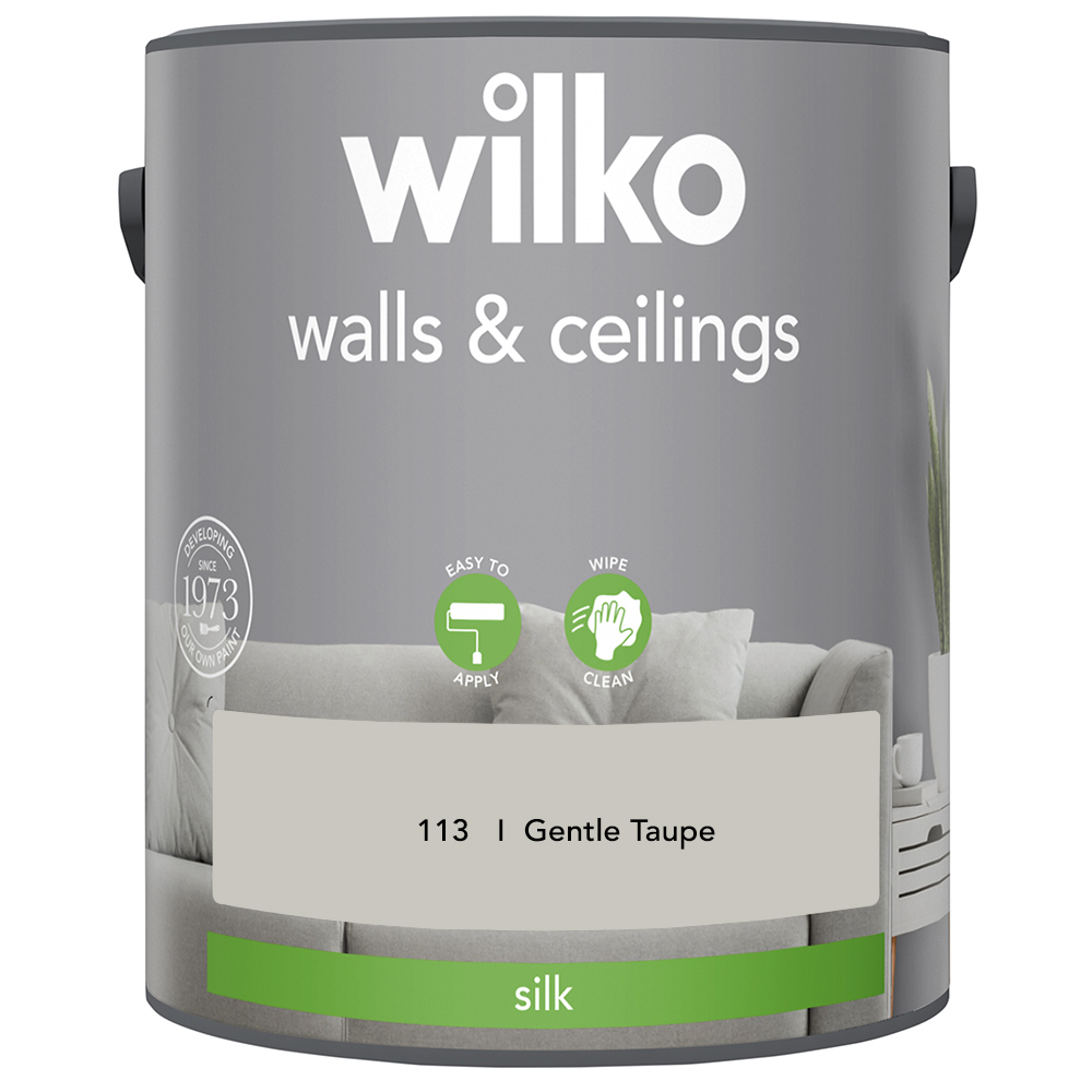 Wilko Gentle Taupe Walls and Ceilings Silk Emulsion Paint 5L Wilko