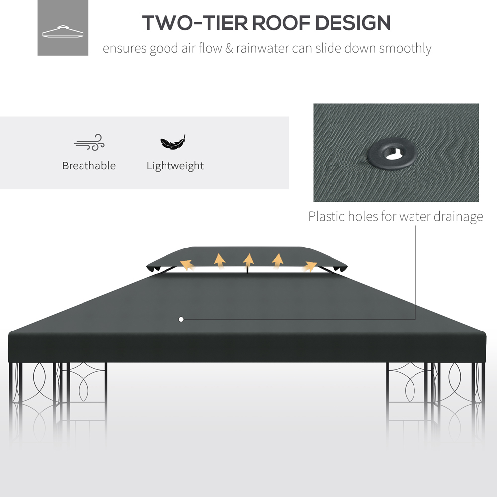 Outsunny 3 x 4m 2 Tie Deep Grey Replacement Gazebo Canopy Image 6