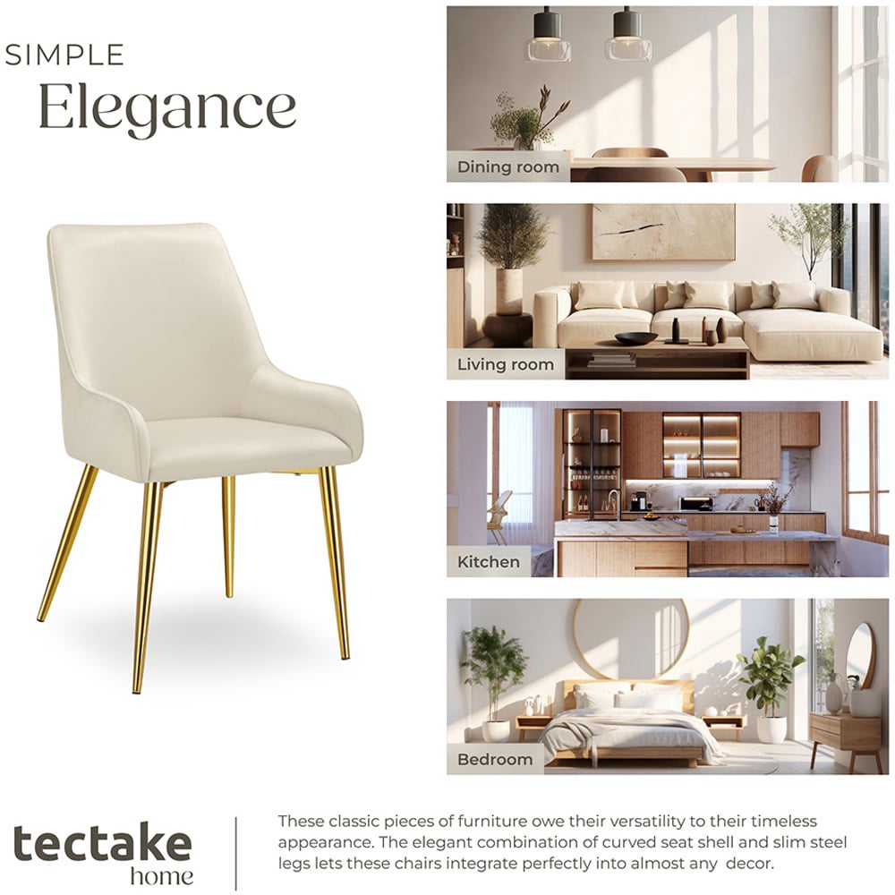 tectake Avane Set of 6 Beige Velvet High Backrest Dining Chair Image 7