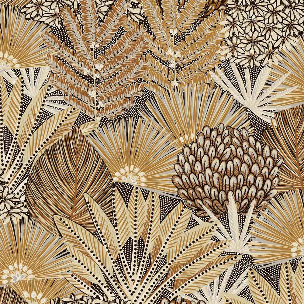 Grandeco Boutique Collection Mael Modern Jungle Copper Brown Botanical Wallpaper Image