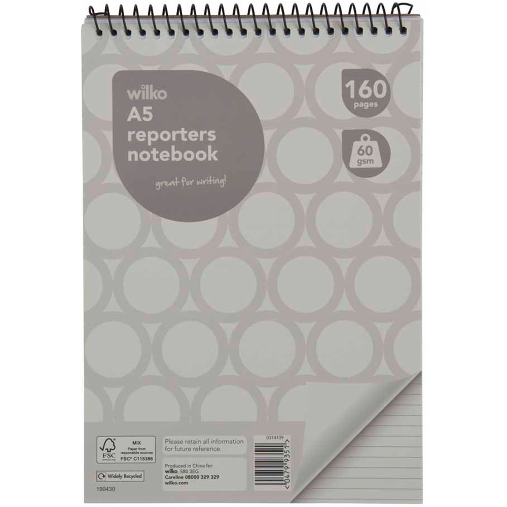 Wilko A5 Reporter Notebook Image 1