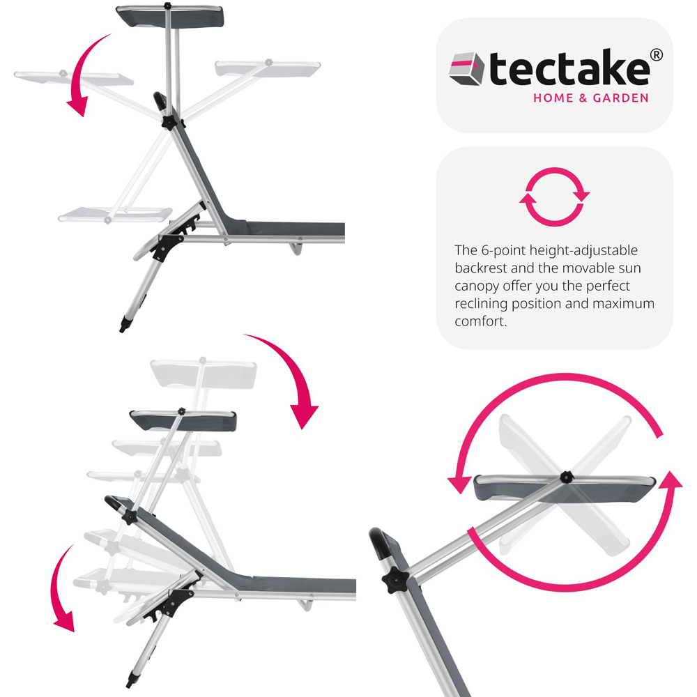 tectake Aurelie Grey 6 Step Adjustable Backrest Foldable Sun Lounger Image 4