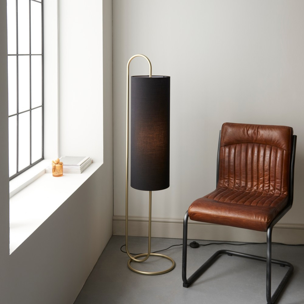 Merano Arenzano Antique Brass and Black Fabric Floor Lamp Image 2