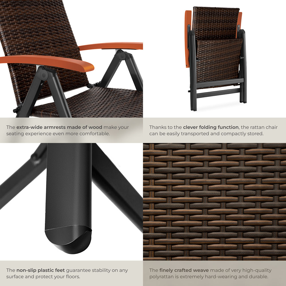 tectake Canberra Brown 6 Step Adjustable and Foldable Garden Chair Image 5
