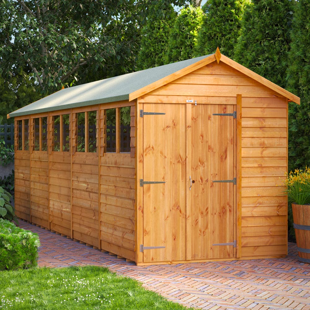 Power Sheds 20 x 6ft Double Door Overlap Apex Wooden Shed with Window Image 2