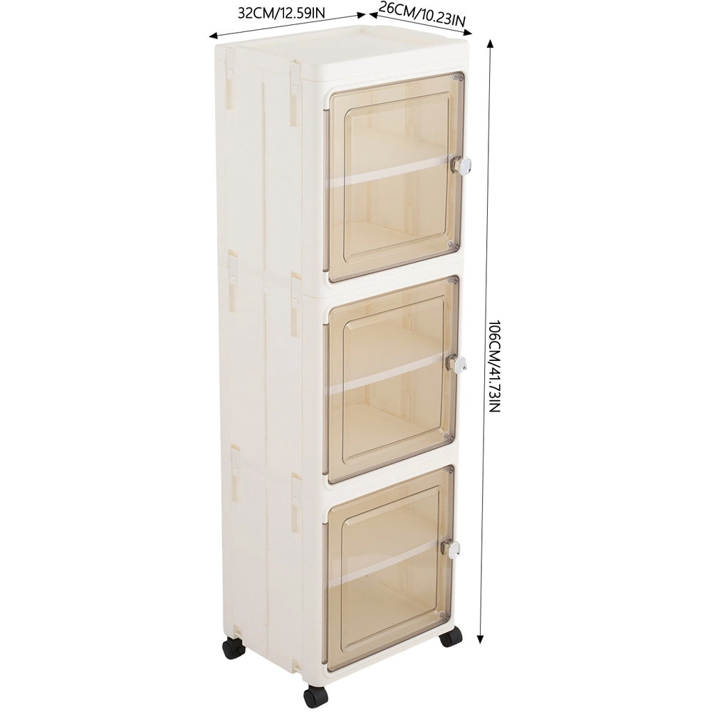 Living and Home 3-Tier White Storage Cabinet with Wheels Image 8