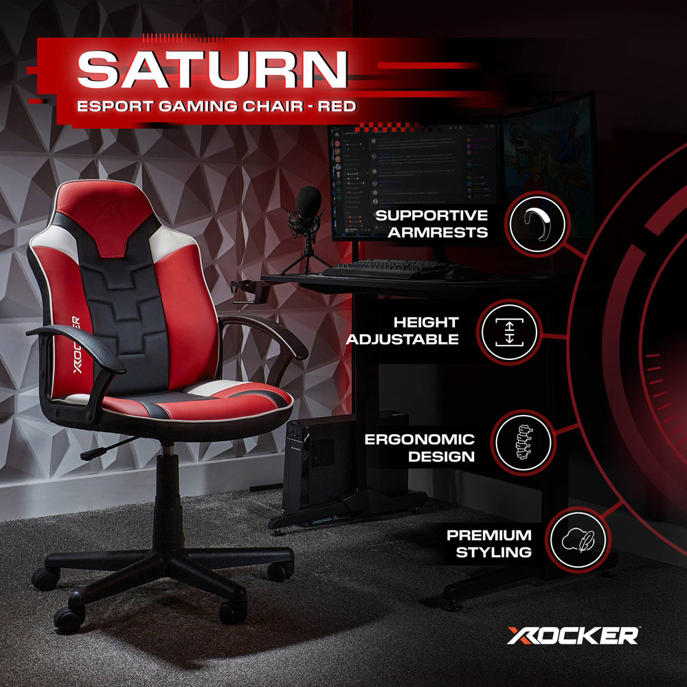 X Rocker Saturn Black and Red Mid-Back Wheeled Esport Gaming Chair Image 7