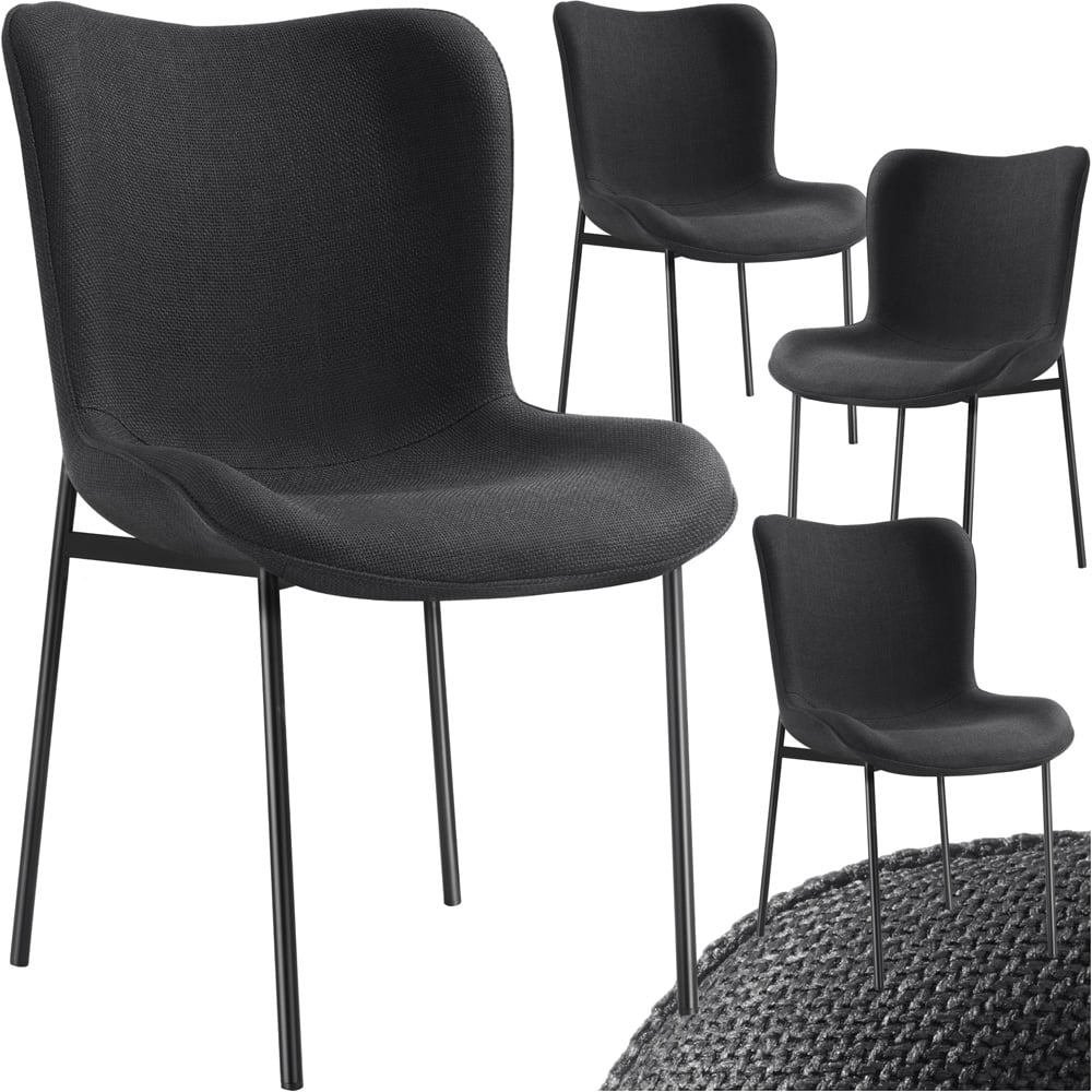 tectake Tessa Set of 4 Black Woven Fabric Padded Dining Chair Image 2