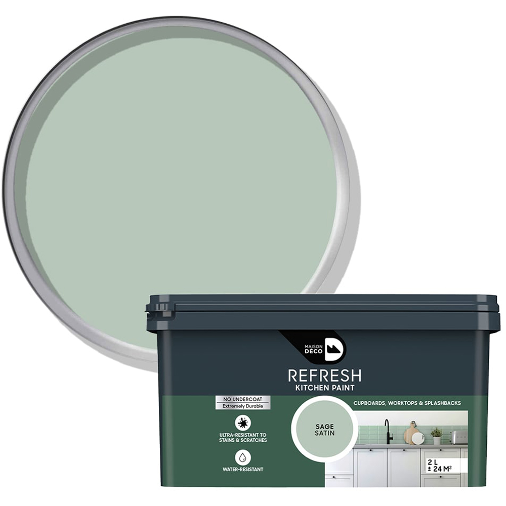 Maison Deco Refresh Kitchen Cupboards and Surfaces Sage Green Satin Paint 2L Image 1