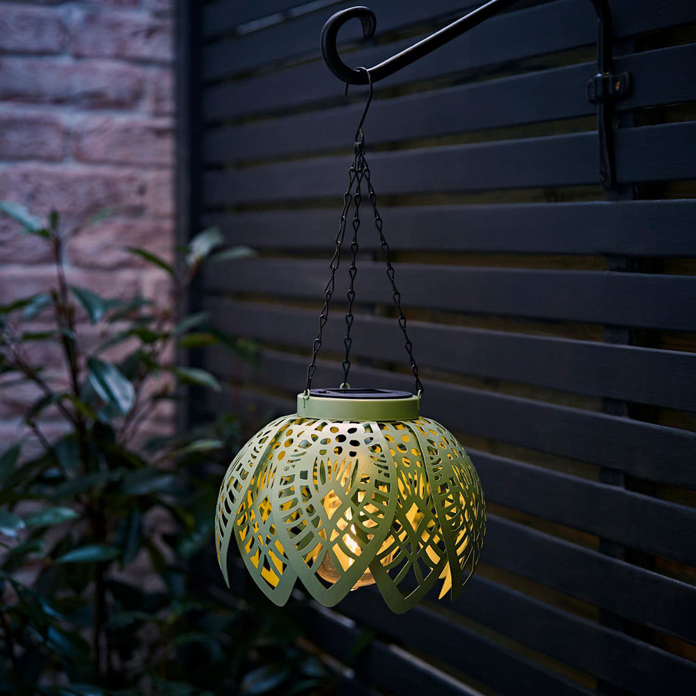 ValueLights Sage Green Artichoke Solar LED Hanging Outdoor Lantern Light Image 2