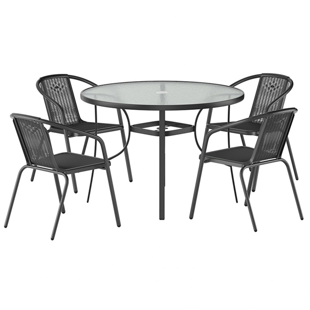 Living and Home 4 Seater Black PE Rattan Dining Set Image 2