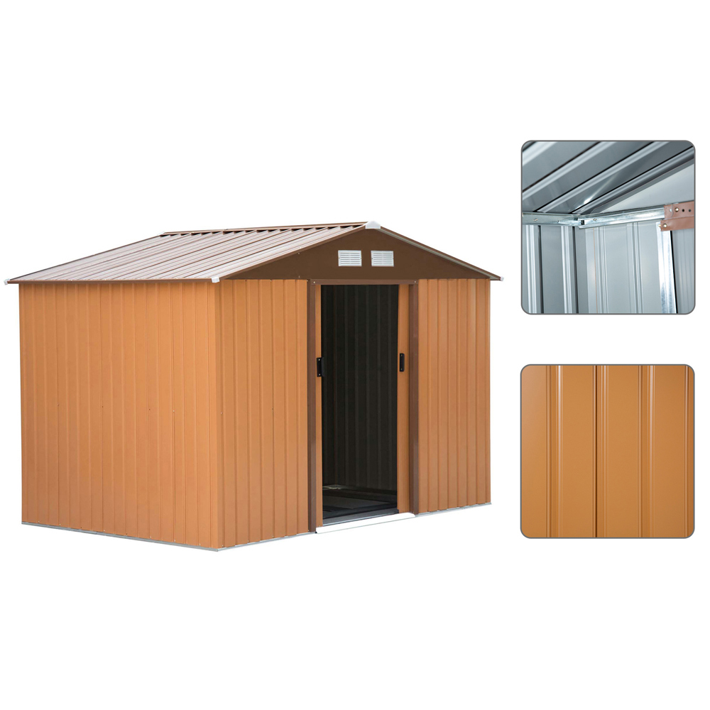 Outsunny 9 x 6ft Apex Double Sliding Door Metal Storage Shed Image 6