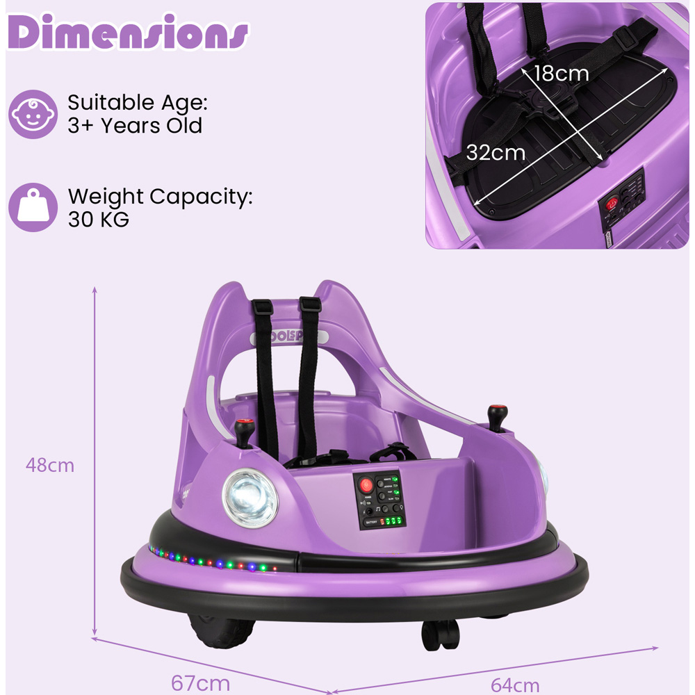 Costway Kids Purple Ride On Bumper Car with Dual Joysticks and 5 Light Effects 12V Image 8
