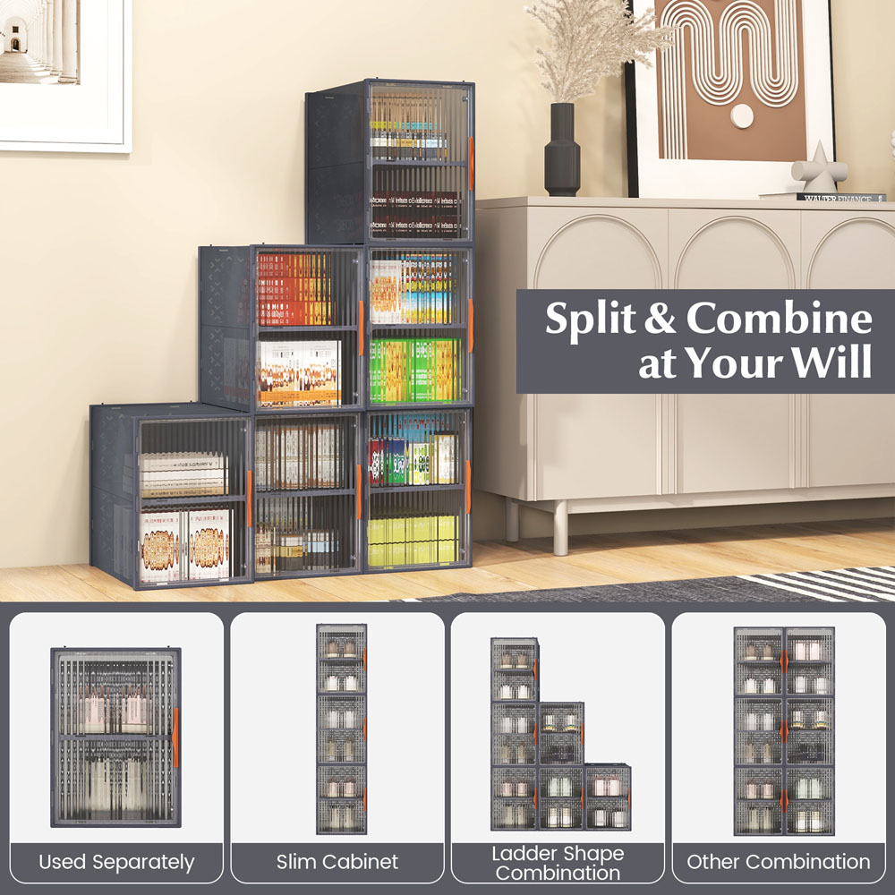 Costway 12 Cube Grey Plastic Stackable Shoe Storage Boxes with Clear Magnetic Doors Image 7