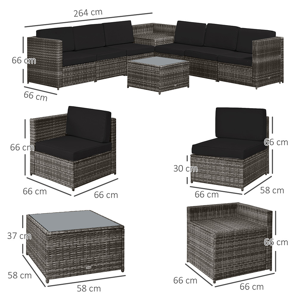 Outsunny 6 Seater Grey PE Rattan Sofa Lounge Set Image 6