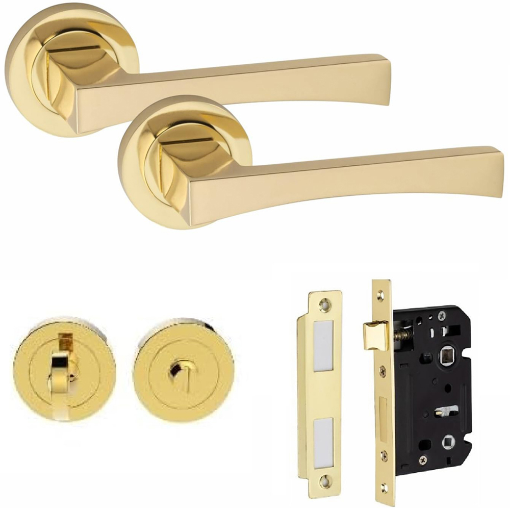 Golden Grace Electro Brass Wave Bathroom Handles Set with 64mm Mortise and Thumbturn Image 1