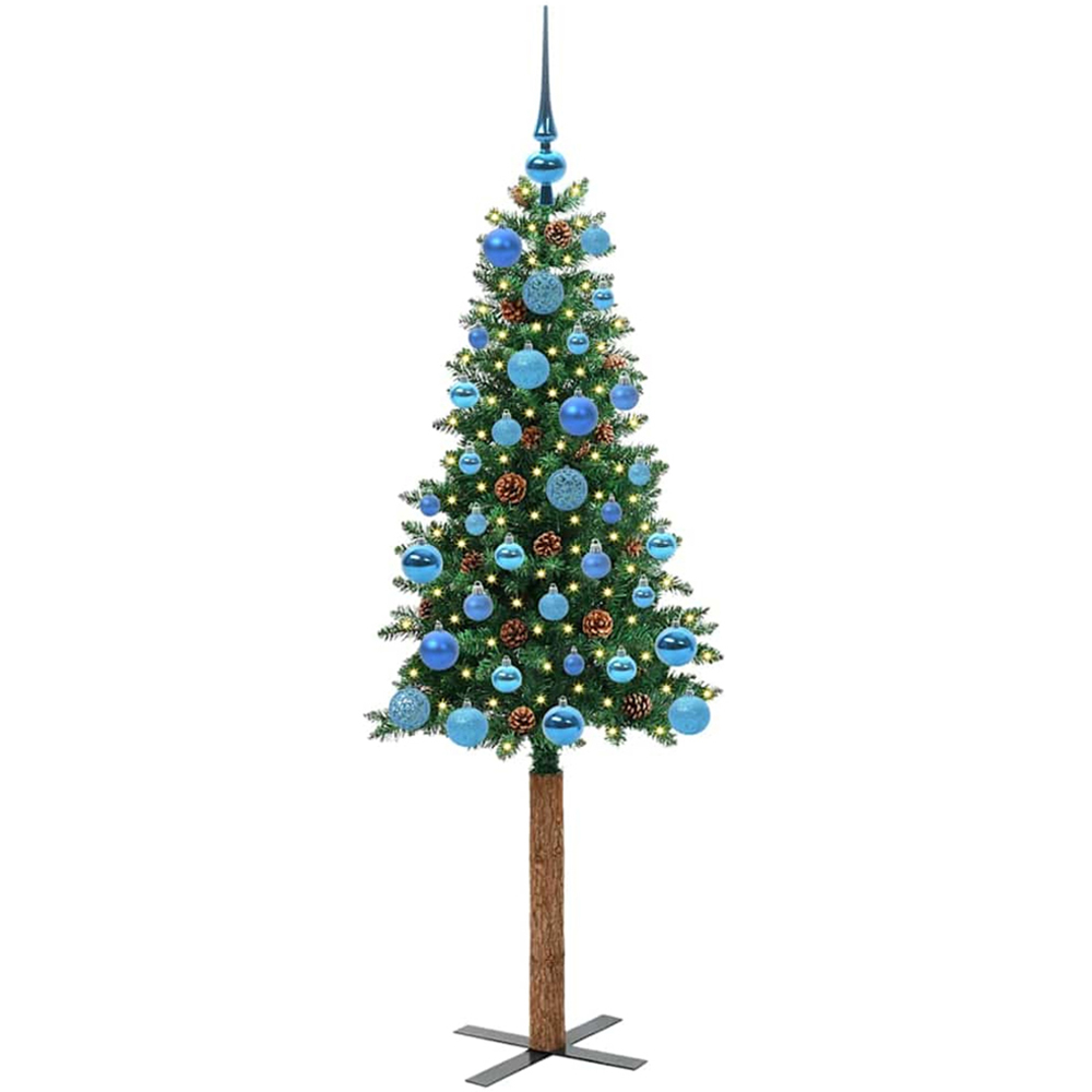 vidaXL Green Artificial Christmas Tree with Pinecones LEDs Blue Decoration Ornaments 5ft Image 1