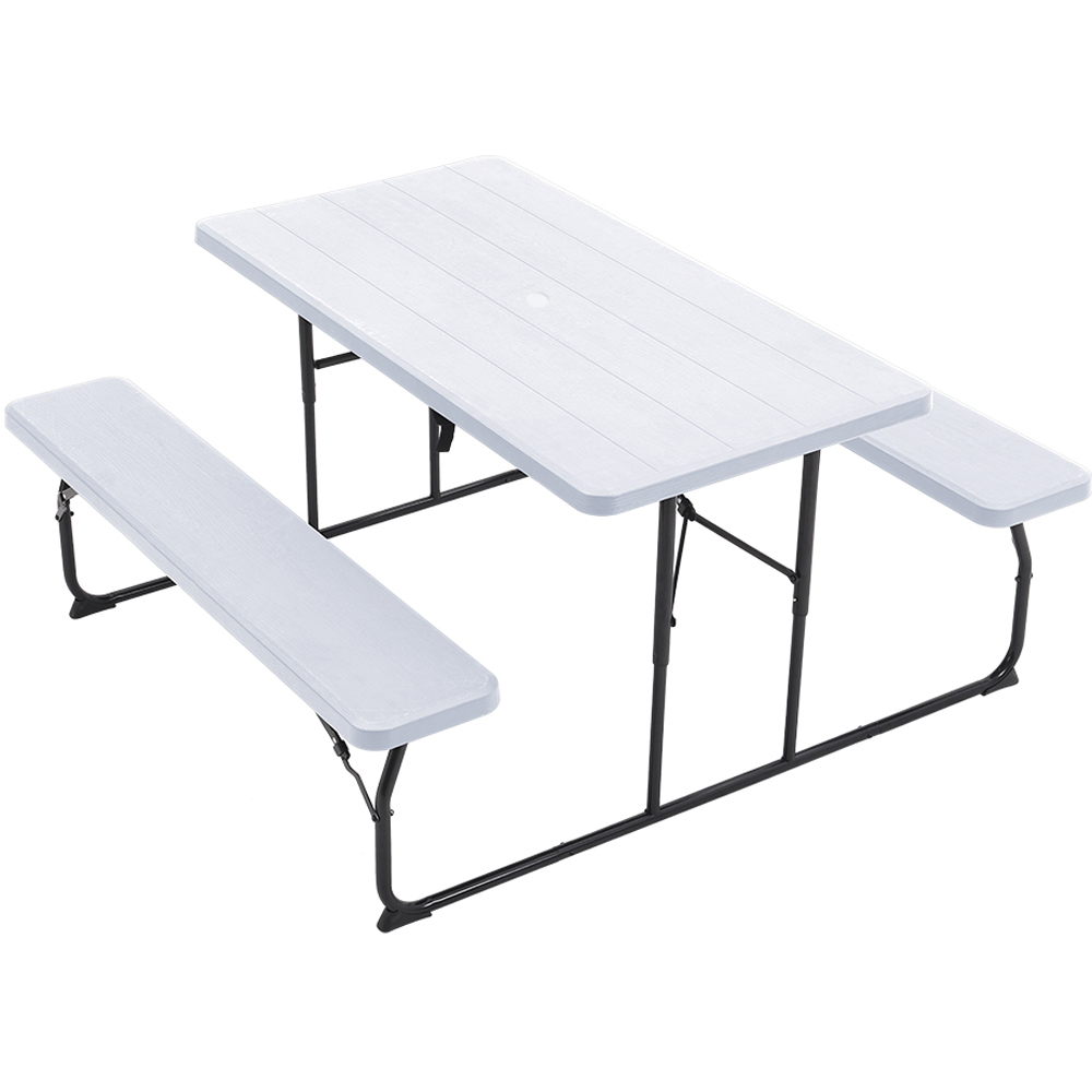 Living and Home Foldable 4 Seater White Picnic Table and Bench Set Image 2