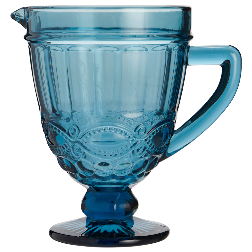 Wilko Embossed Blue Glass Jug Image 2