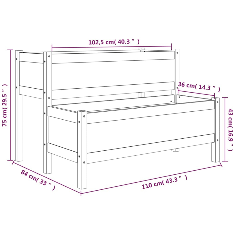 vidaXL 2-Tier Grey Wooden Raised Garden Planter 110 x 84 x 75cm Image 8