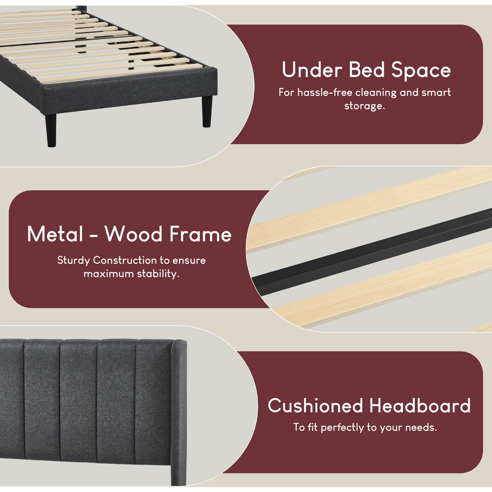 VIDA DESIGNS Vianna Single Dark Grey Linen Fabric Bed Image 4